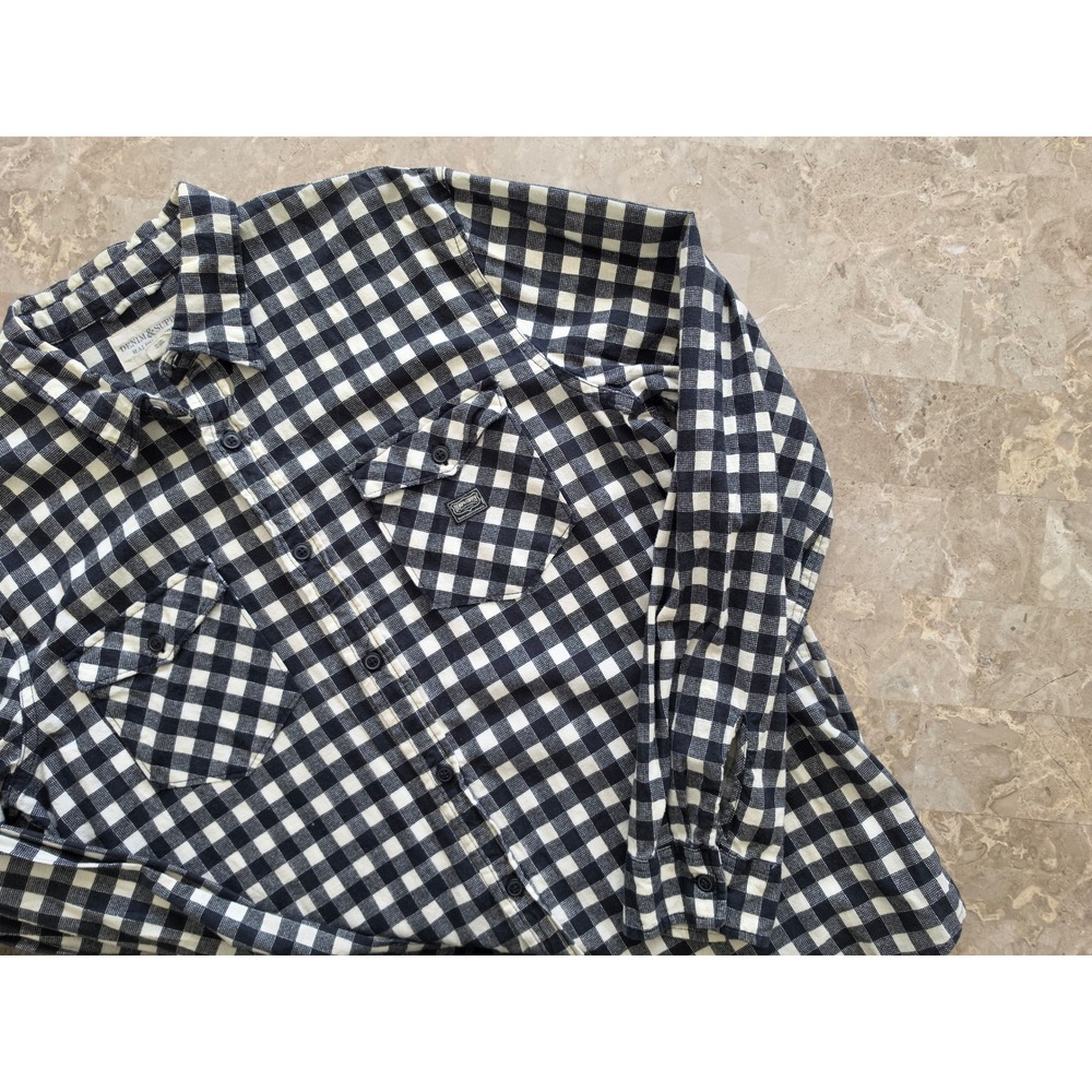 VTG Denim & Supply Ralph Lauren Mens XL Gingham Check Flannel Shirt Black Cream